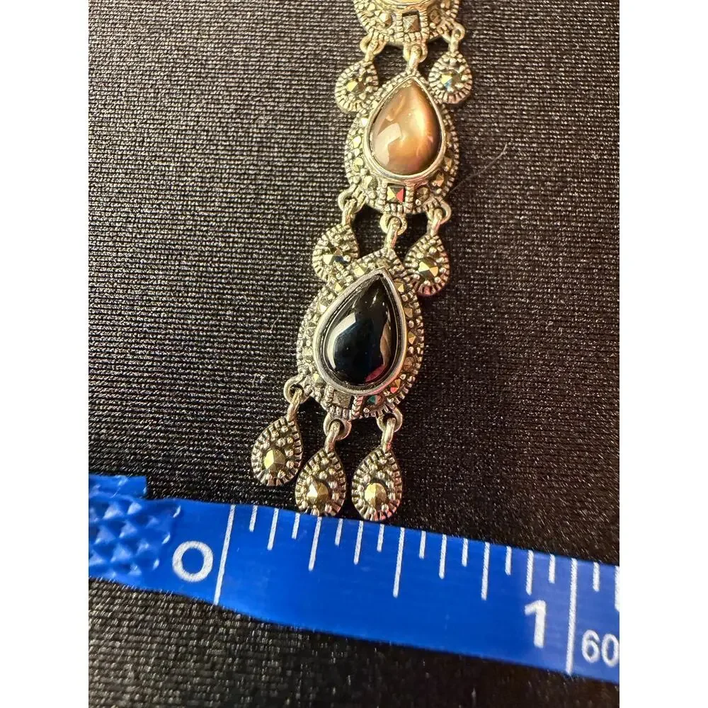 Vintage marcasite and multi-gemstone pendant, 925 sterling silver Thailand. - Picture 6 of 6